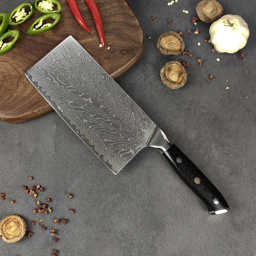 7.3 Inch Chinese Chef Knife 67-layers Damascus Steel 10Cr15CoMov Blade Cleaver Meat Slicing Vegetables Kitchen Knives G10 Handle