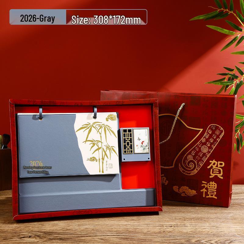 2026 Year of the Horse Leather Desk Calendar with Pen Holder, Custom Logo, Monthly Overview, Multifunctional Office Ornament.