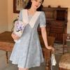 2026 Plus Size French Doll Collar Printed Dress - Retro Waist-Cinched A-Line Skirt for Summer