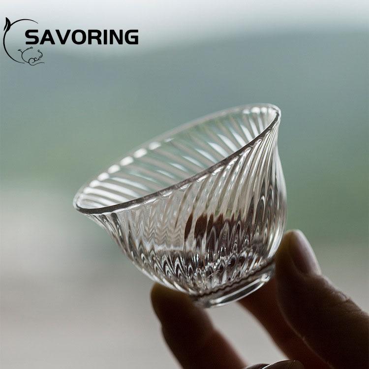 Japonský žáruvzdorný skleněný okvětní lístek Šálek vůně Průhledný svislý šálek na šálek Single Master Cup Šálek na víno Small Sake