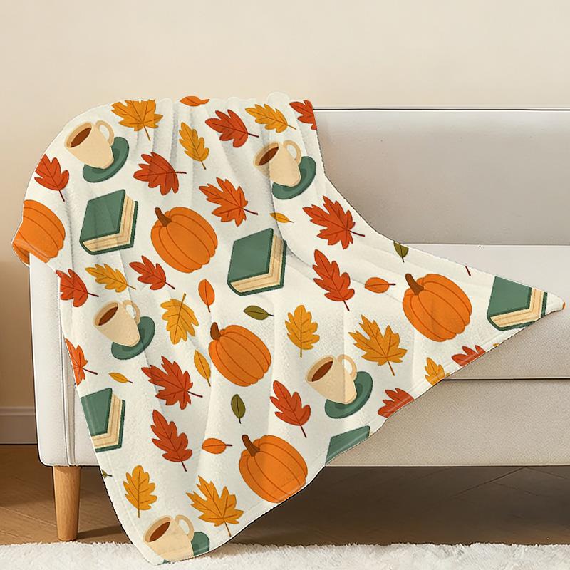 Autumn Themed Flannel Throw Blanket Thick, Soft & Warm Single Size, Ideal for Home Leisure, Guest Room Backup, Cozy Relaxing Vibe