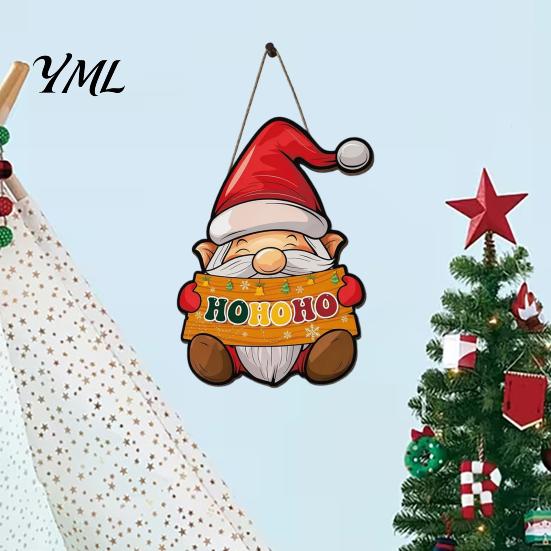 Whimsical Gnome Holiday Gifts Christmas Door Sign, Shape with Adjustable Hemp Rope, Vintage Hanging Winter Party Supplies Decoration Wall Signs,