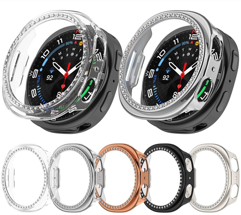 Bling PC Průhledné Ochranné Pouzdro Pro Samsung Galaxy Watch8 40mm 44mm Diamantové Křišťálové Pouzdro Tvrdý Kryt Ochranný Rám Hodinek