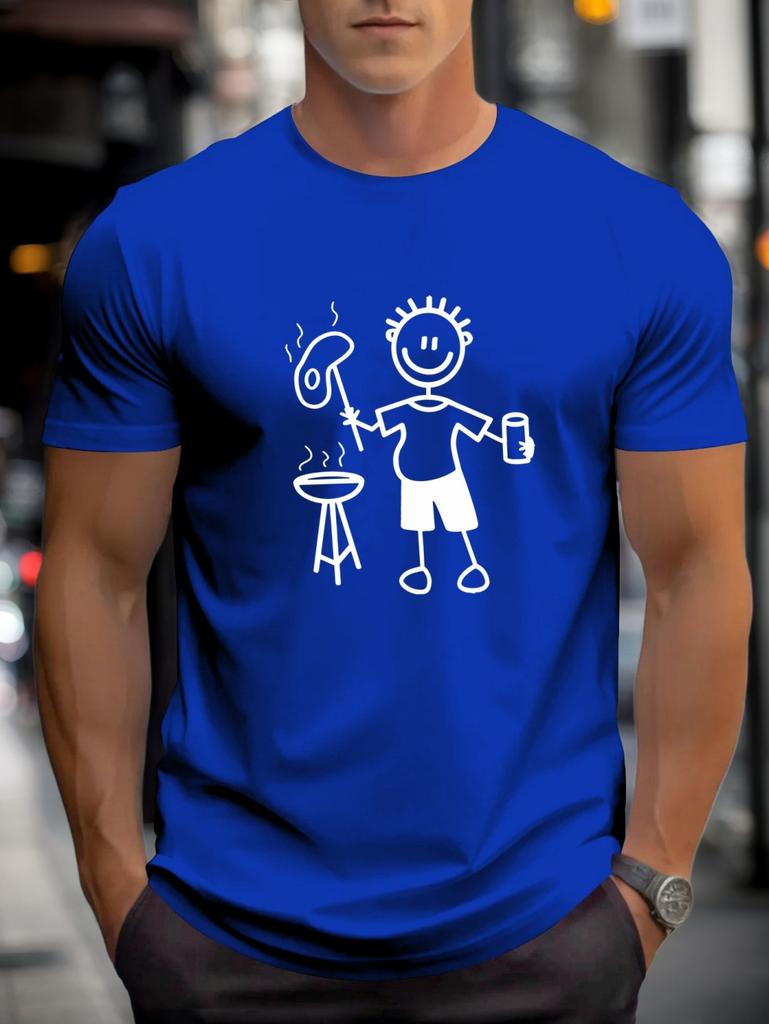 Summer Men's Round Neck Short Sleeve T-Shirt Cartoon Sketches Print Fashion Street Versatile Quick Drying Daily Mens Clothing
