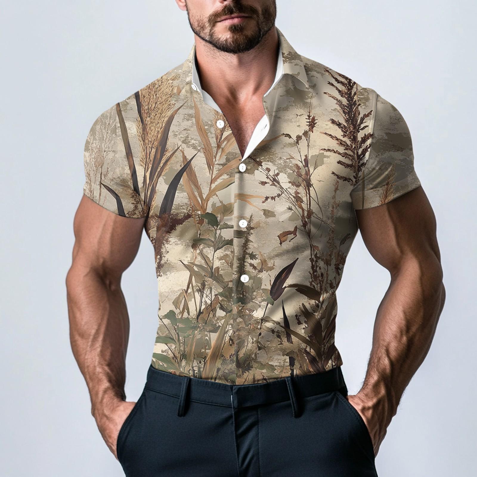 

Мужская модная атласная рубашка с коротким рукавом с принтом L коричневый