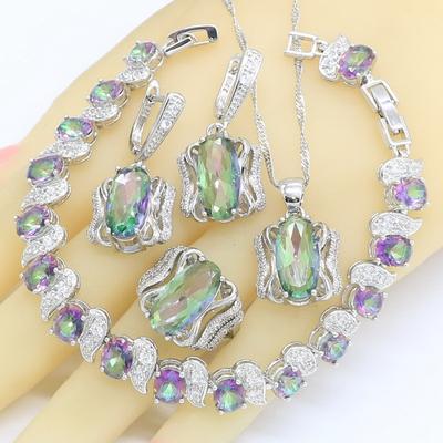 Conjunto de Joias de Zircônia Colorida Estilo Europeu e N Decoração Festa de Casamento Banquete Decoração Vestido Senhoras