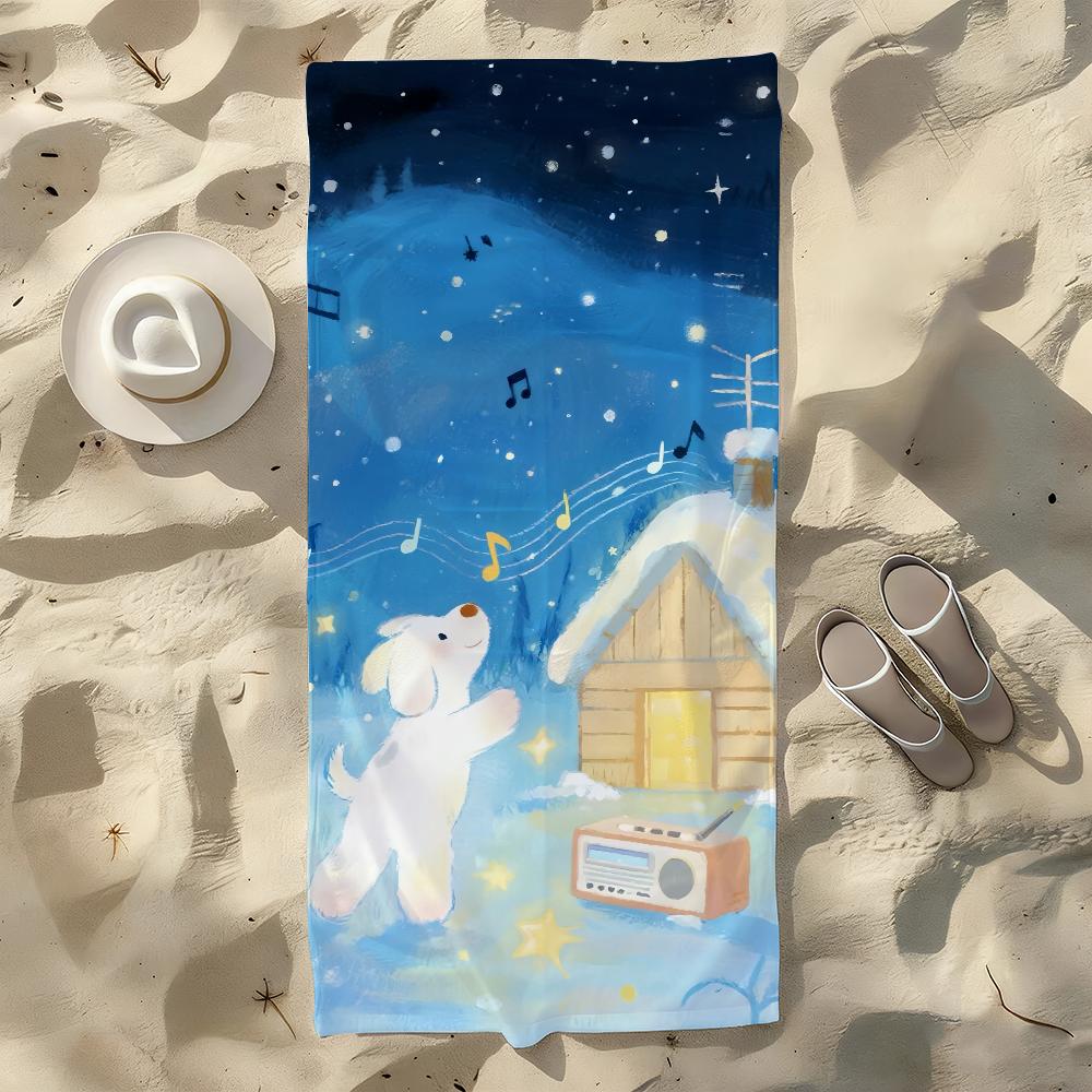 Cute Dog And Snow Towel For Swim Yoga Gym Quick Drying Soft and Skin-friendly Beach Towels All-Season