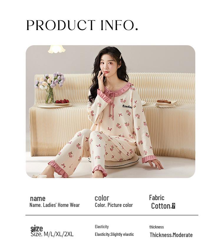 Dámské bavlněné pyžamo s dlouhým rukávem s kresleným potiskem na rok 2024: Tenký, nositelný venku, ideální pro podzim/zimu/jaro