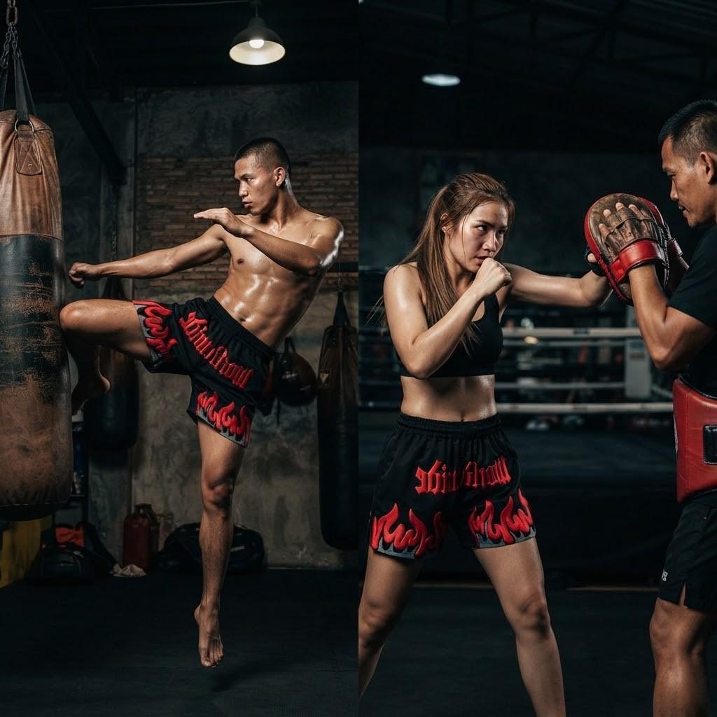 Shorts Rot Schwarz Feuerflamme 3D-Druck Training Muay Thai Kickboxen Boxen MMA Unisex Sport Fitnessstudio Workout Schnelltrocknend Elastischer Bund