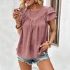 Women Summer Loose Green Blouse Ruffled Short Sleeve O Neck Tops