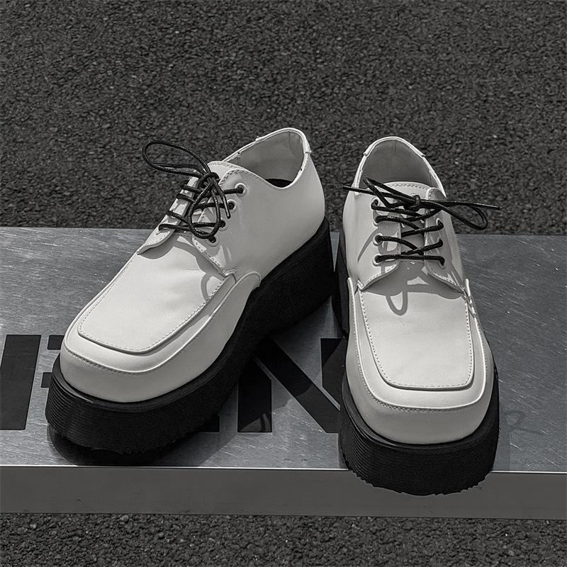 Spring fashion platform heightening shoes Korean version versatile medium heel casual shoes lace-up white men's single shoes 96590-J