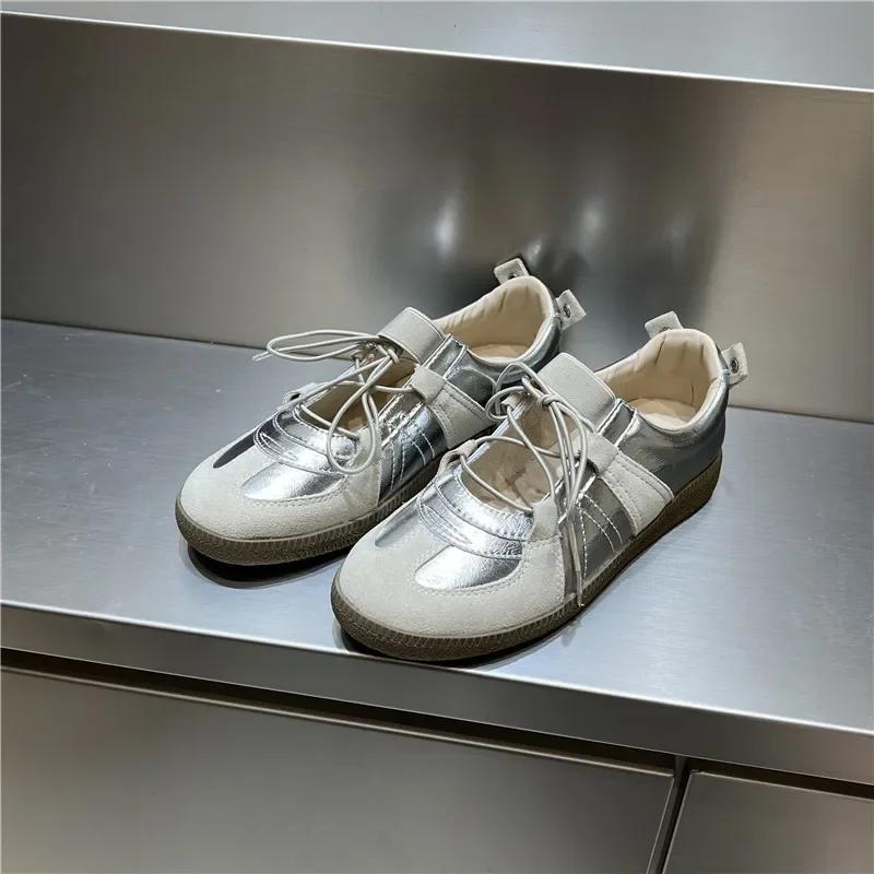 Fashion 2024 Women Spring Summer New Soft Leather Korea Y2k Designer Casual Ballet Sports Athletic Training Flat Sneakers Female Shoes