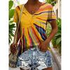 Elegant Floral Print Casual T Shirt V Neck Short Sleeve Tee For Women Summer Holiday Travel And Vacation Wear
