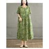 Summer Retro Cotton and Linen Round Neck Short Sleeved Dress, Women's Loose Skirt