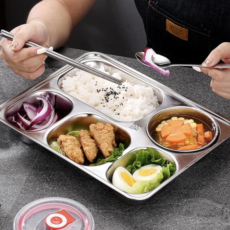 304 Stainless Steel Rectangular Divided Food Tray with Lid