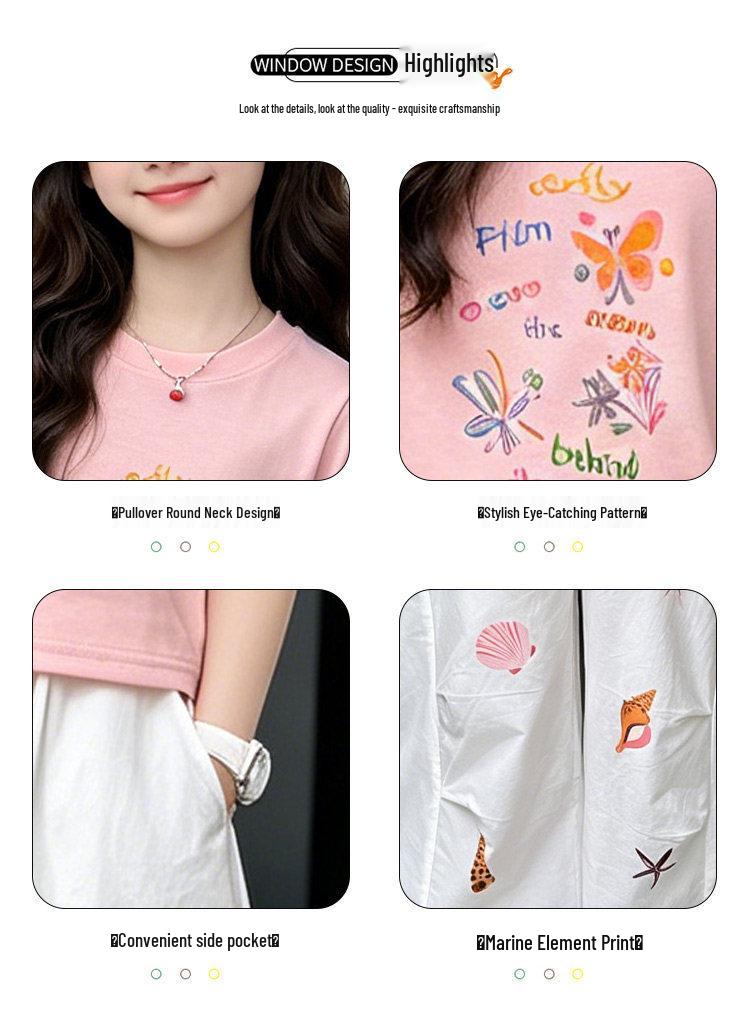 Sommer-Cartoon-T-Shirt & Weitbeinige Hosen Set für Mädchen - Stylisches Lässiges Zweiteiler für Mittlere & Große Kinder, Kollektion 2026.