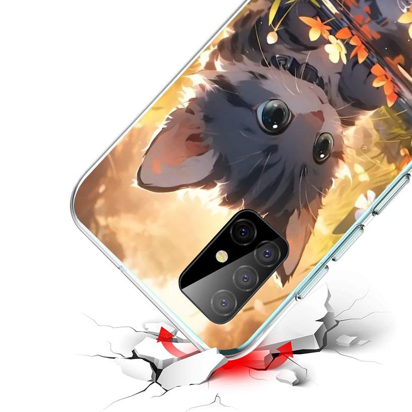 Cartoon Cute Cat Fish Aesthetic Phone Case For Samsung Galaxy A52 A32 A22 A12 A02S A50S A30S A51 A31 AA71 Note 20 Ultra 10 S10 P