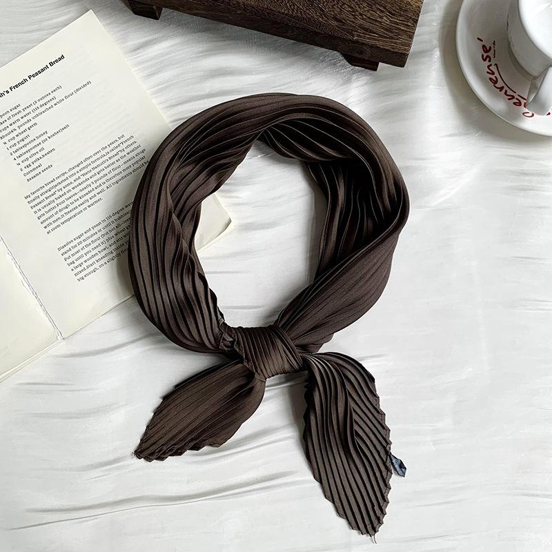 Crumpled rhombus silk scarf high-end new solid color versatile silk scarf neck small scarf streamer scarf shawl