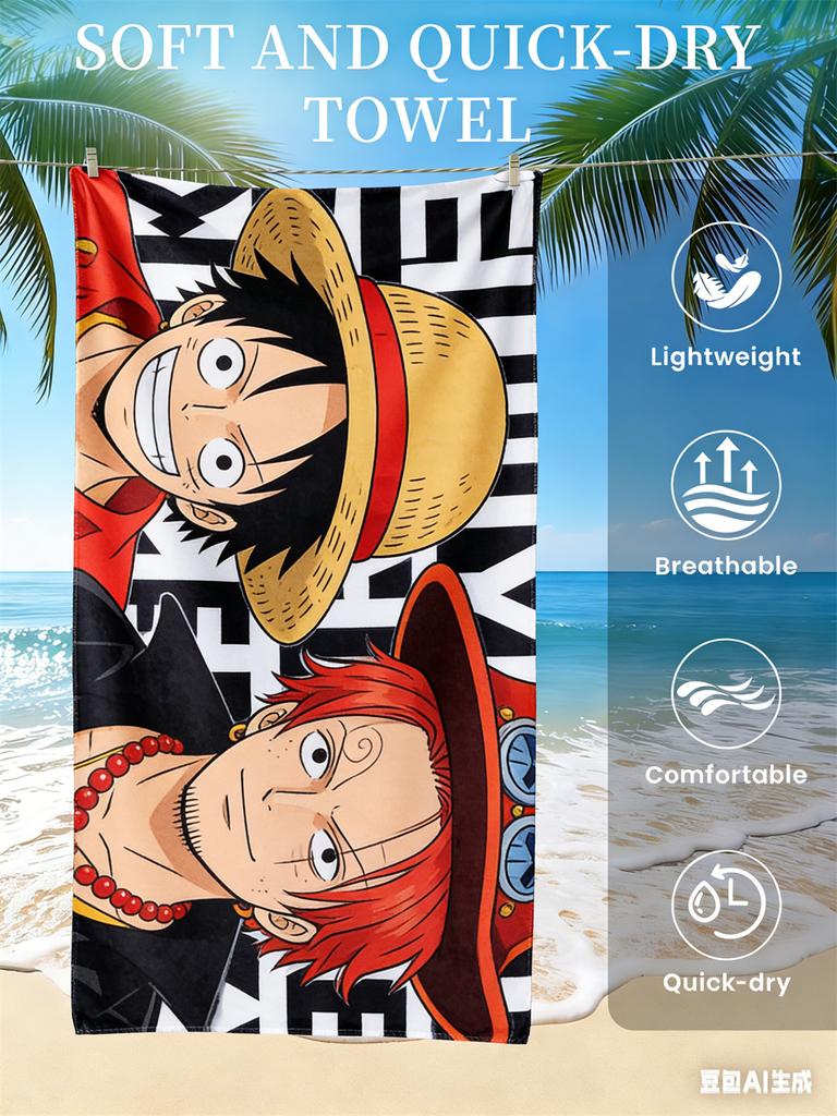 One Piece Monkey D. Luffy Beach Towel, Anime Fans Exclusive Limited Edition Pirate Themed Bath Towel for Beach, Pool & Bathroom