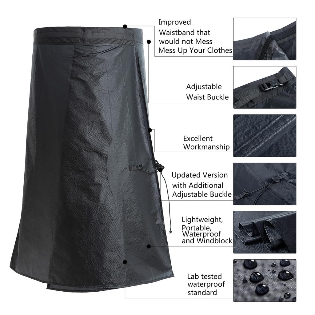 Rain 15D Nylon Silicone for Outdoor Rainwear [JPHNAN] Skirt, Waterproof, Lightweight, Portable, Adjustable, Unisex, Coating, Mountaineering, Hiking,
