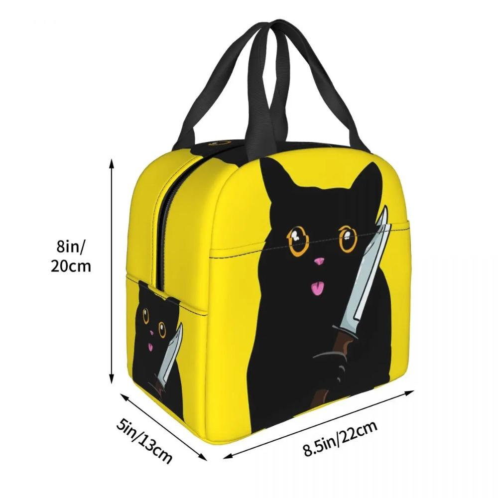 Borsa Termica per Pranzo Gatto Nero Cartone Animato con Coltello per Donne Bambini Scatole per Cibo Portatili Borsa Termica per Pranzo Tote