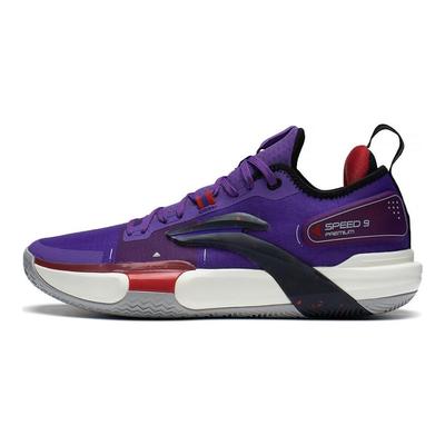 Li Ning Flash 9 Premium Stoßdämpfung Rutschfest Langlebig Stützend Low-Top Basketballschuhe Herren Sneaker Ultraviolett ABAS071-3