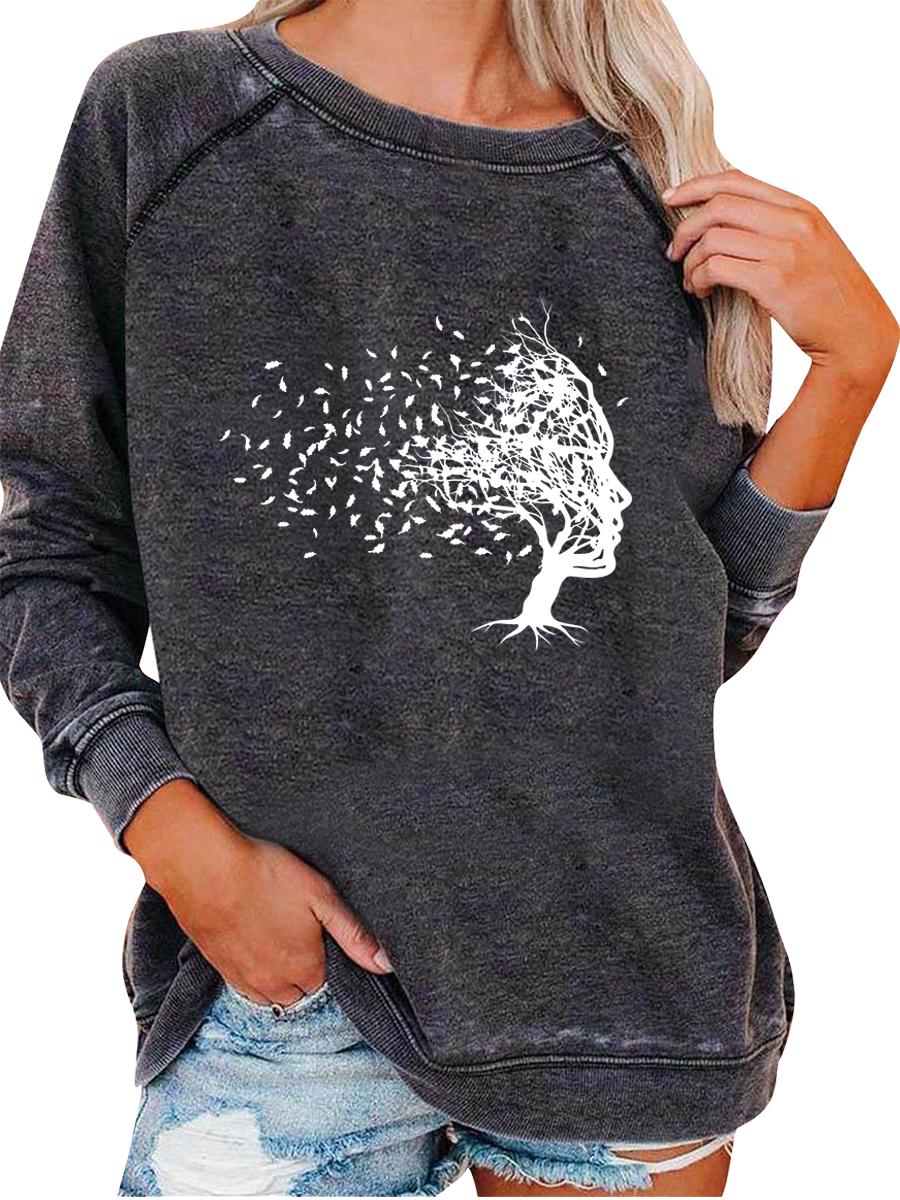 

Женский свитшот на весну/осень, модный топ с принтом, женский свитшот оверсайз, универсальный топ 3XL серый