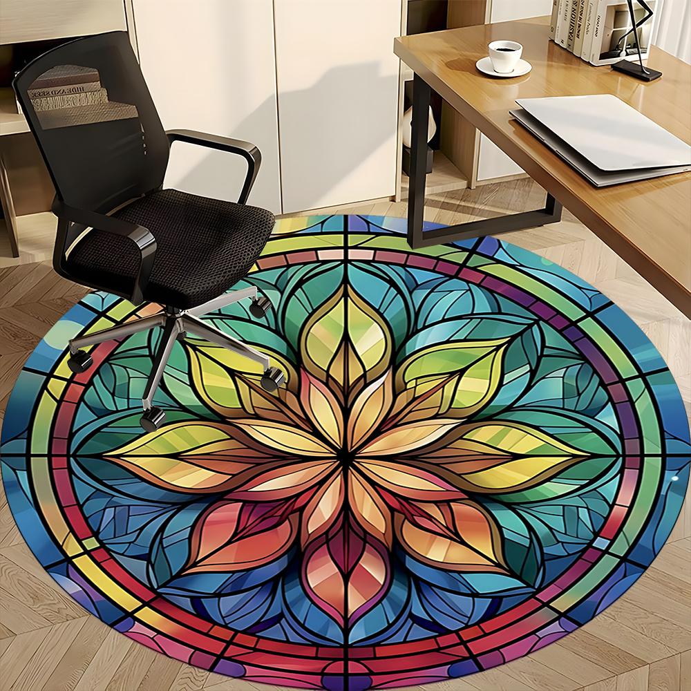 1pc Stained Glass Mandala Office Round Area Rug, Indoor Mat Suitable ForOffice, Under Office Chairs Bedroom Living Room Home Decor, Room Deco q069