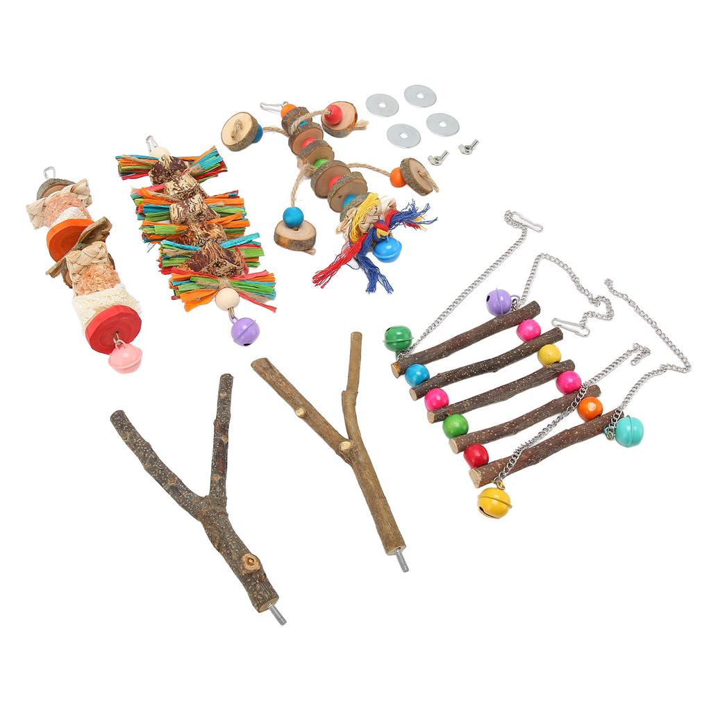 6 buc Jucării de mestecat pentru papagali, leagăn amuzant, colorat, bușteni naturali, frunze de porumb, știulete de porumb, nuci, pasăre, papagal