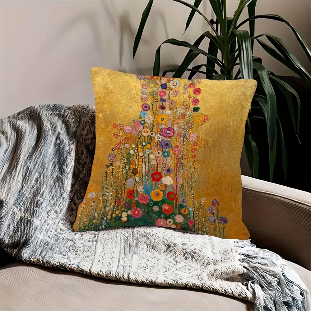 VIKAMA Vintage Klimt Floral Cushion Cover, Machine-Washable Zipper Cushion, Home Decor for Bedrooms and Living Rooms