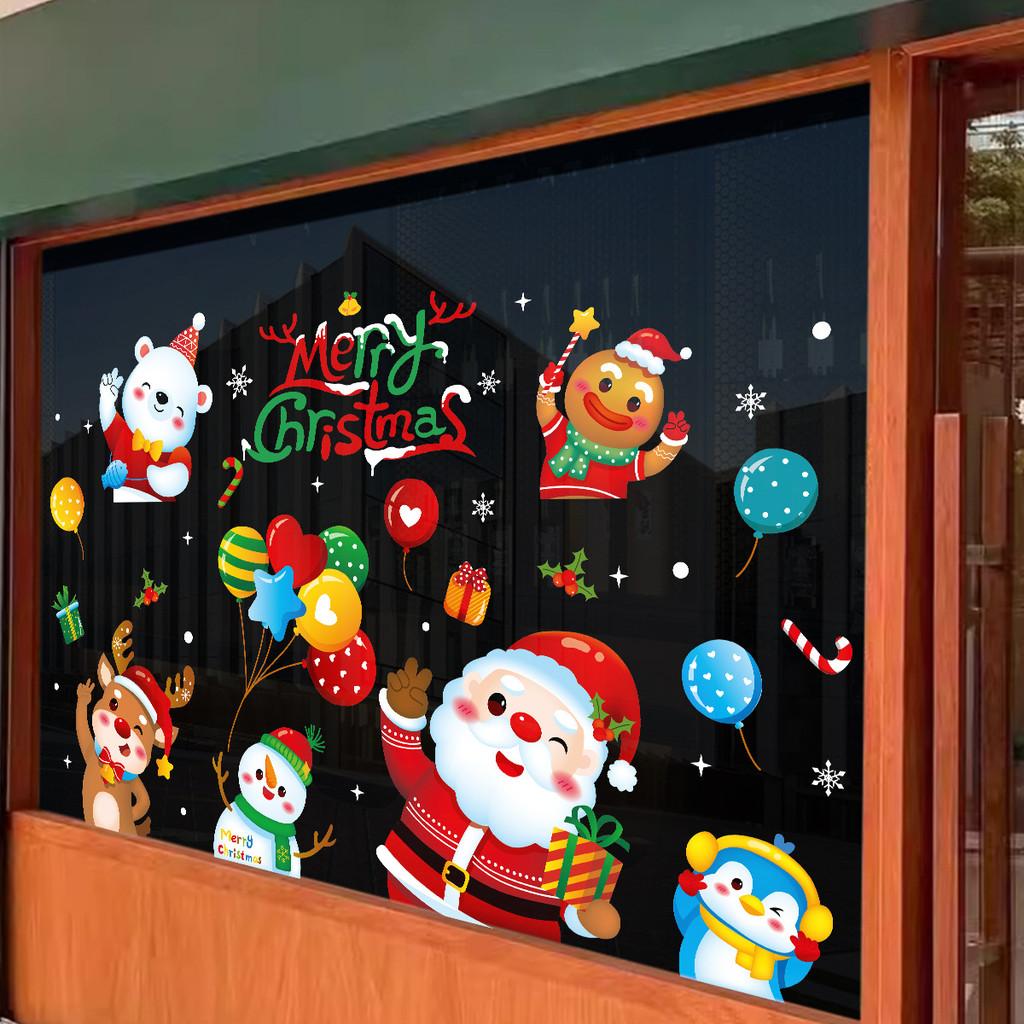 Static Christmas Electricity Stickers With Santa Claus Reindeer Design Snowman