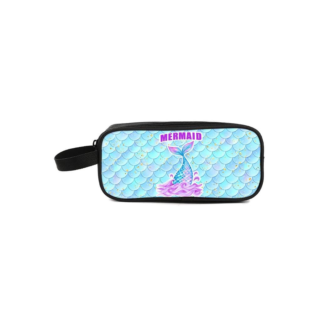 Mermaid Double Layered Pencil Case with Handheld for Boy/Girls Best Gift 2D Flat Cartoon School Pencil Bag for Children