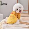 Schattig Eendenhond Shirt, Gestreept Pluche Huisdierkleding, Drukknopen Sluiting, Warm Herfst Winter Outfit voor Kleine Middelgrote Honden