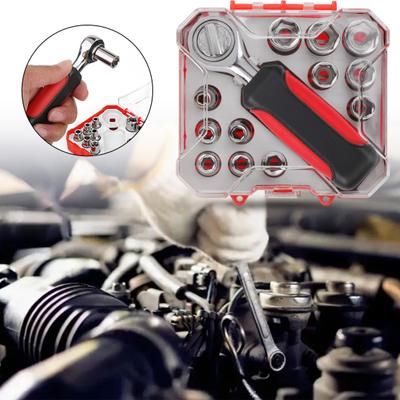 Llave de Carraca Intercambiable con Mango Antideslizante Vaso de Impacto Universal de 1/4 de Pulgada Juego de Llaves de Vaso Métricas de 4-13mm