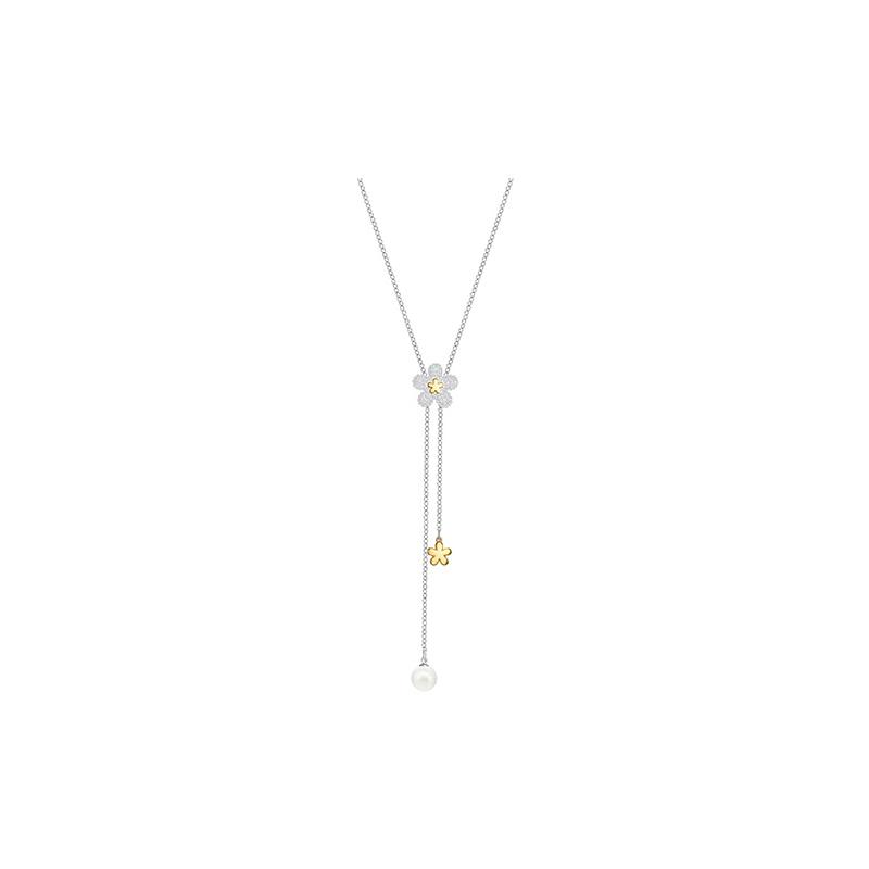 Swarovski Tough fresh flower Y-shaped necklace for women, white gold plated 5397482