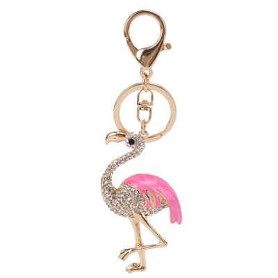 Portachiavi Strass Forma Fenicottero Vivace Lucido Elegante Rosa Ciondolo Decorativo Ornamento Accessori