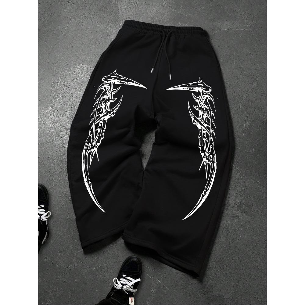

Men s Casual Straight Leg Pants with Dark Wing Print, Fashionable and Casual Outdoor Sports Street Style XXL
