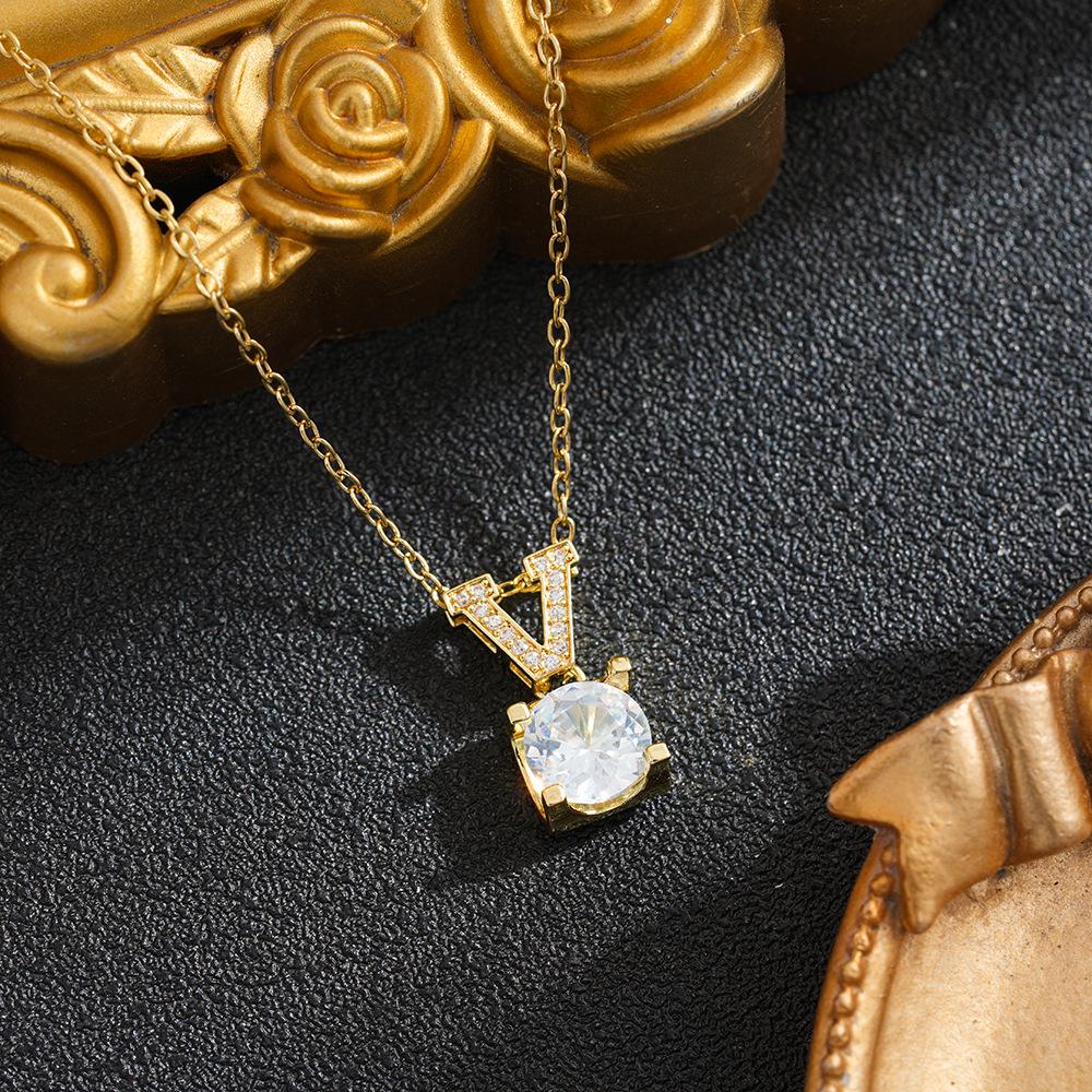 Women s Titanium Steel V Necklace with Cubic Zirconia Inlay - Light Luxury, Cold Style Fashion Jewelry