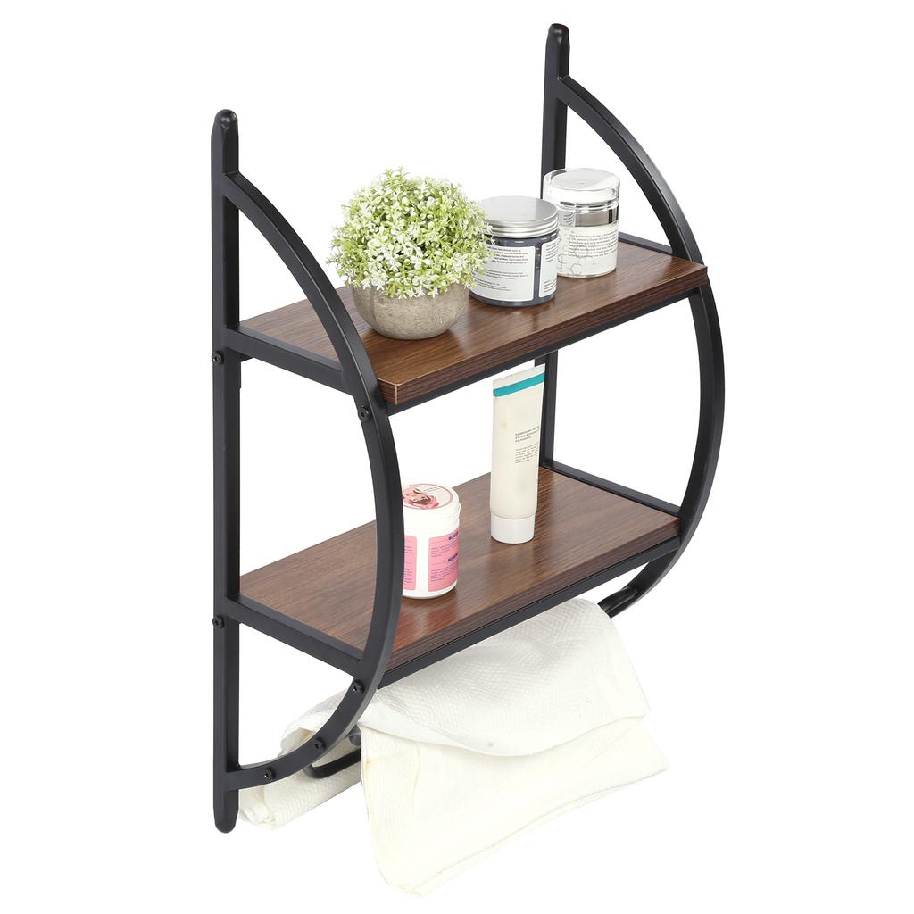 2 Tier Storage Shelf Organizer with Towel Rack Wall Mounted Home Bathroom Accessory