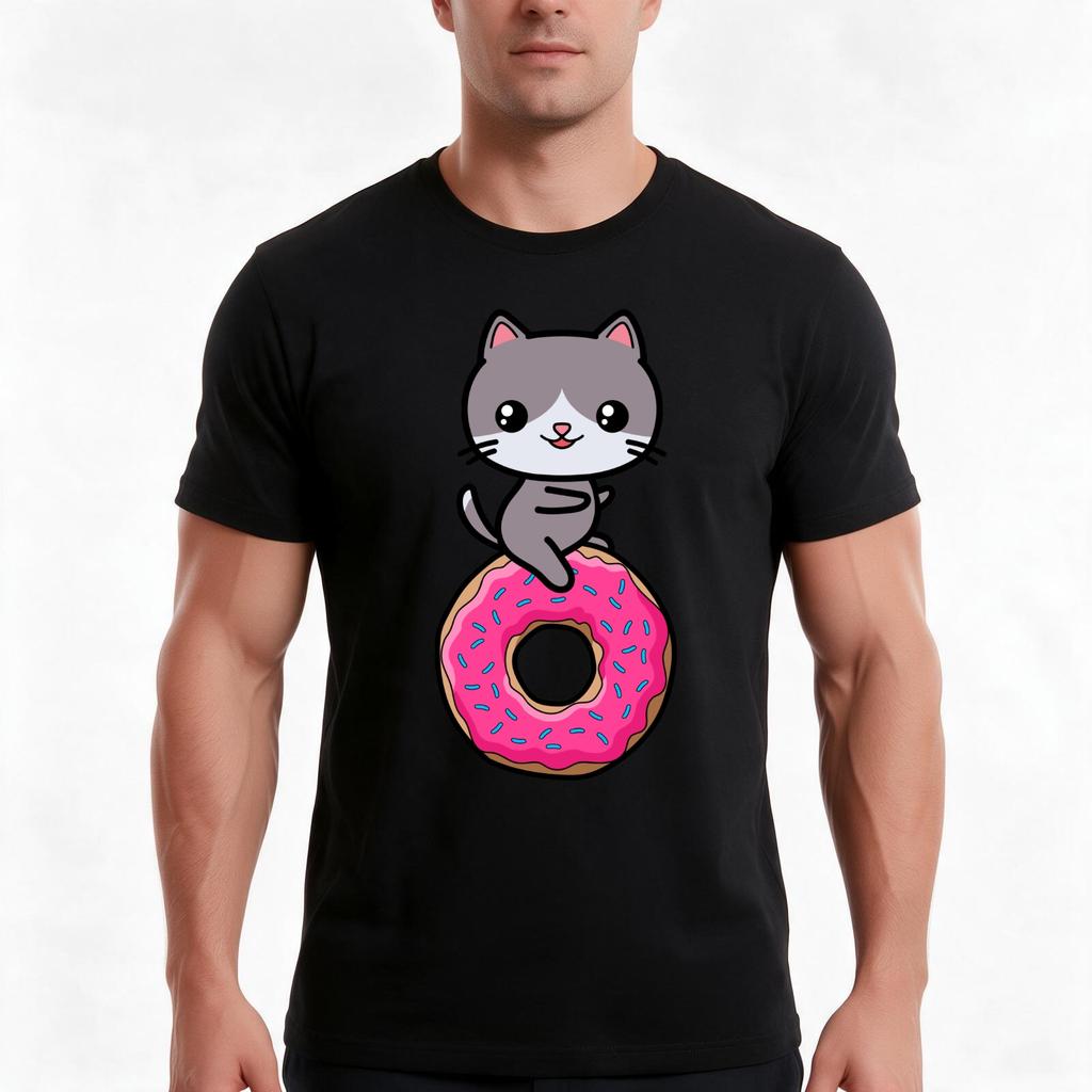 Cat Kawaii Donut Cute Tshirt Summer Casual Cotton Tee Oversized Streetwear Tops Vintage Graphic Print Unisex Unisex Unisex