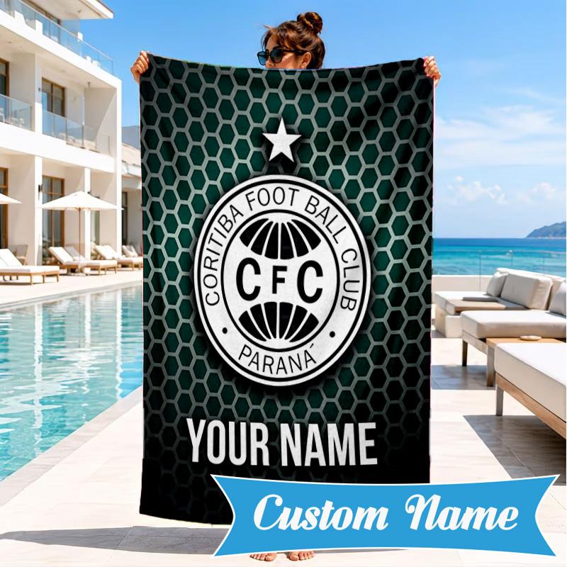 Custom Name Coritiba Football Club Emblem Personalized Microfiber Beach Towel, Quick-Dry, Ideal for Summer Travel, Beach Essential, Swimming