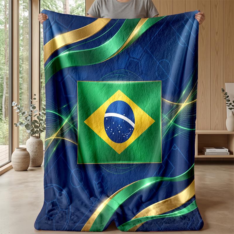 Coperta in Flanella Stampata Calcio Brasile Amica della Pelle Calda Decorativa Plaid per Divano Letto Interno Uso Quotidiano