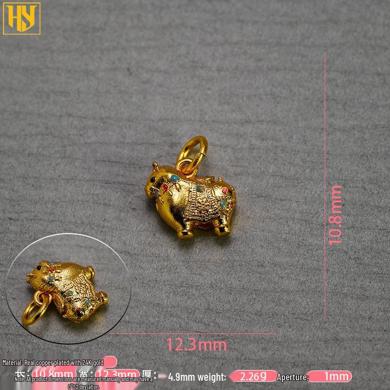 24k Gold-Plated Brass Zodiac Horse Pendant - Chinese Style DIY Jewelry Necklace Accessory