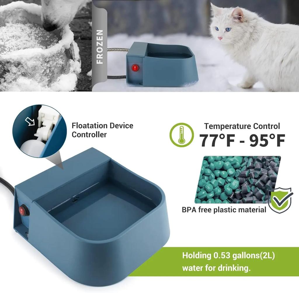 Heated Automatic Water Bowl for Dogs,Heated Dog Automatic Filling Outdoor Bowl,Heated Auto Waterer for Dog,Cats,Chickens,Animals