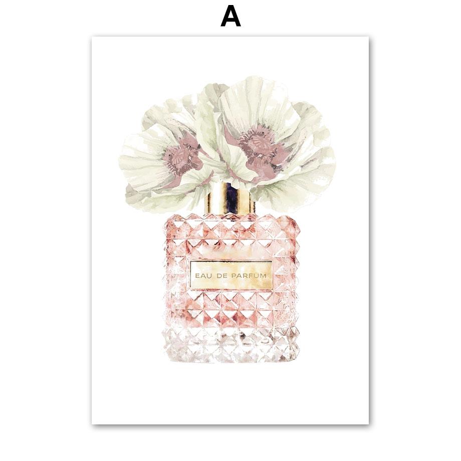 Pink Flower Paris Perfume Girl Lip Eyelash Wall Art Canvas Painting Nordic Posters And Prints Wall Picture For Grils' Room Decor