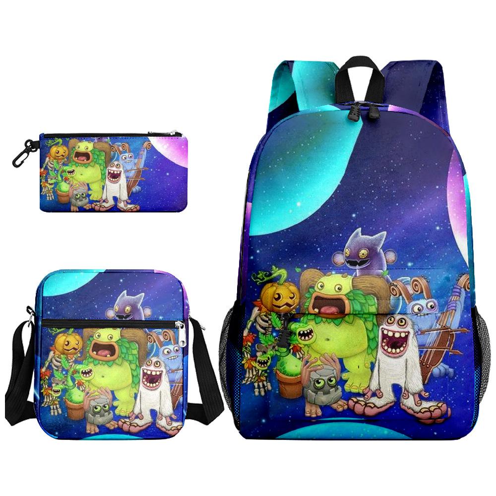 Classic My Singing Monsters 3D Print 3pcs/Set Pupil School Bags Laptop Daypack Backpack Inclined Shoulder Bag Pencil Case