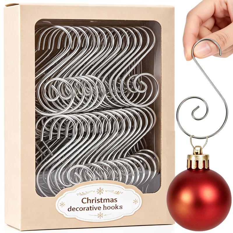 20/100Pcs Christmas Ornament Hanging Hooks Xmas Tree Pendant Hanger Bauble Ball S-Shaped Hook for New Year Home Party Decoration