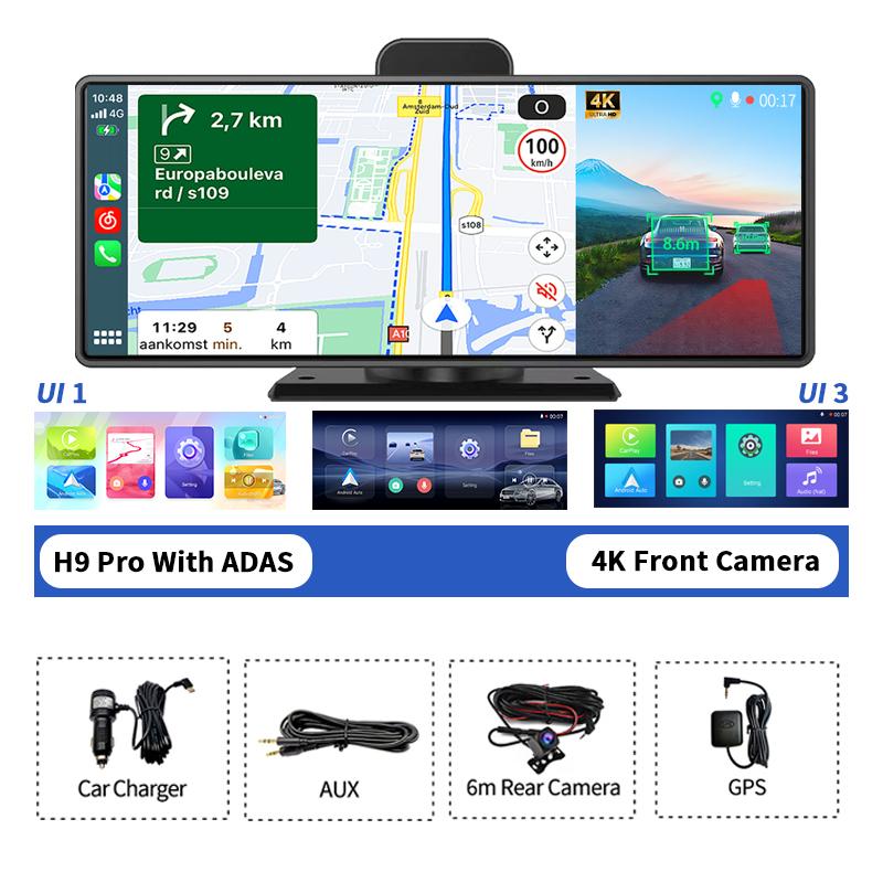 High Quality 10.26" Imagebon H9 Pro 4K Car DVR Dash Camera Wireless Carplay & Android Auto ADAS 5G Wifi Gps Navigation Rearview