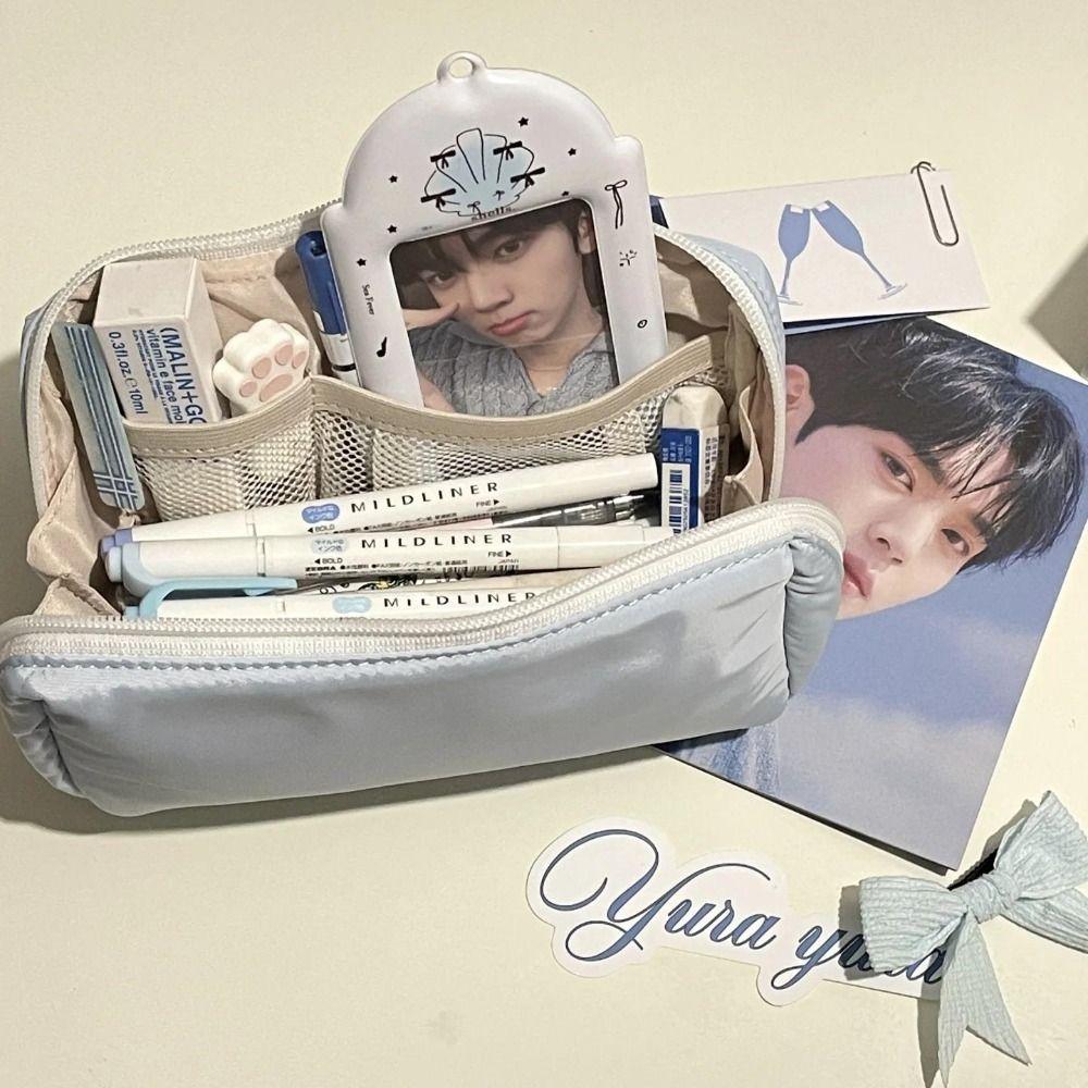 Solid Color Pen Bag Large Capacity Stationery Bag Simple Stationery Organizer  Students