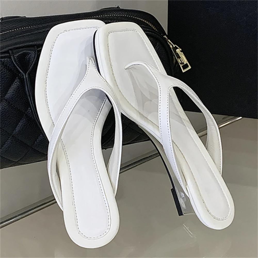 Eilyken New Fashion Design Wedges Low Heels Ladies Sandals Summer Square Clip Toe Slippers Women Flip Flops Shoes